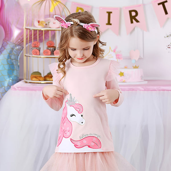 T-Shirt Licorne Rose à Manches Longues en coton