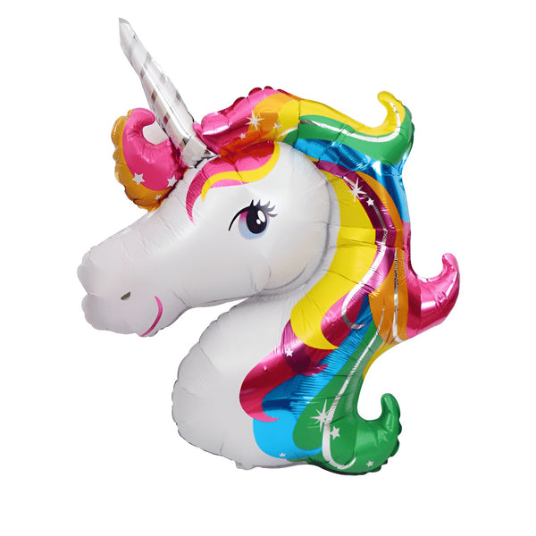 Ballon en forme de tête de licorne. Ballon blanc avec crinière arc-en-ciel et corne argentée. Décoration festive, anniversaire., 45501107863807 | Licorne Shop