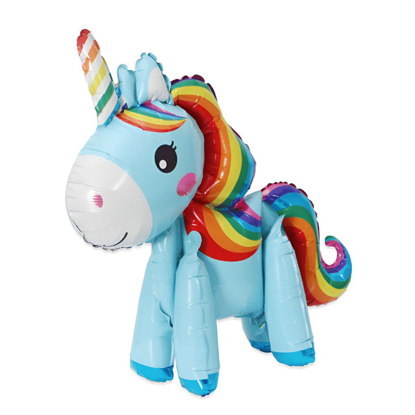 Ballon en forme de licorne bleue avec une crinière et une corne arc-en-ciel. Décoration festive pour anniversaire ou fête d'enfant. Ballon gonflable décoratif., 45501104488703 | Licorne Shop