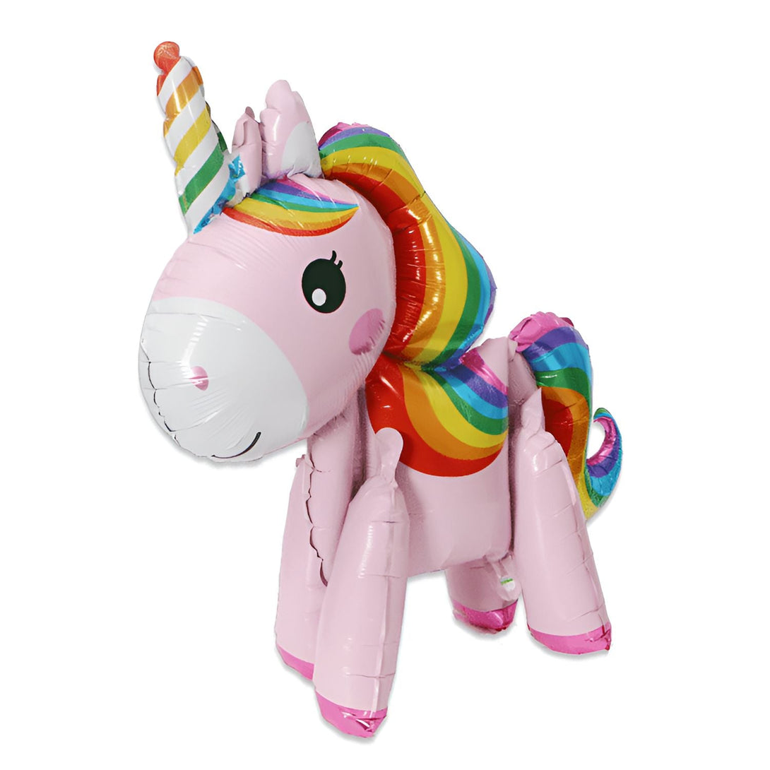 Ballon en forme de licorne rose avec une crinière et une corne arc-en-ciel. Décoration festive pour anniversaire ou événement sur le thème de la magie., 45501110747391 | Licorne Shop