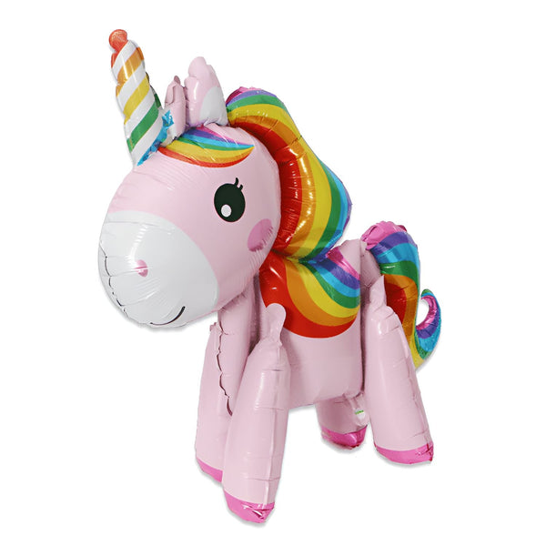 Ballon en forme de licorne rose avec une crinière et une corne arc-en-ciel. Décoration festive pour anniversaire ou événement sur le thème de la magie., 45501110747391 | Licorne Shop