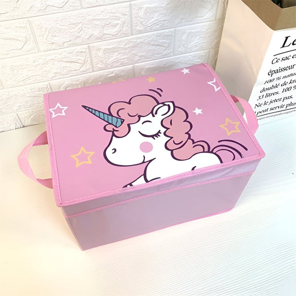 Boîte de rangement rose pour enfants avec motif de licorne et étoiles. Organisatrice pliable pour jouets, vêtements et autres affaires d'enfants., 45501054550271 | Licorne Shop