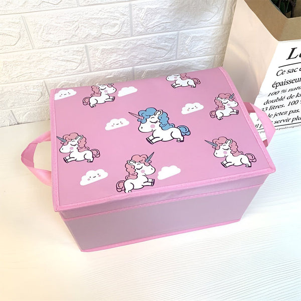 Boîte de rangement rose pour enfants avec motif licorne, idéale pour organiser les jouets dans une chambre d'enfant., 45501055238399 | Licorne Shop