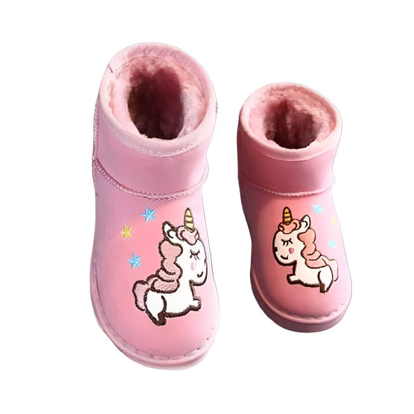 Paire de bottes roses pour enfants avec doublure en fausse fourrure et motif de licorne. Chaussures d'hiver mignonnes et confortables., 45501219307775,45501219340543,45501219373311,45501219406079,45501219438847,45501219471615,45501219504383,45501219537151,45501219569919 | Licorne Shop