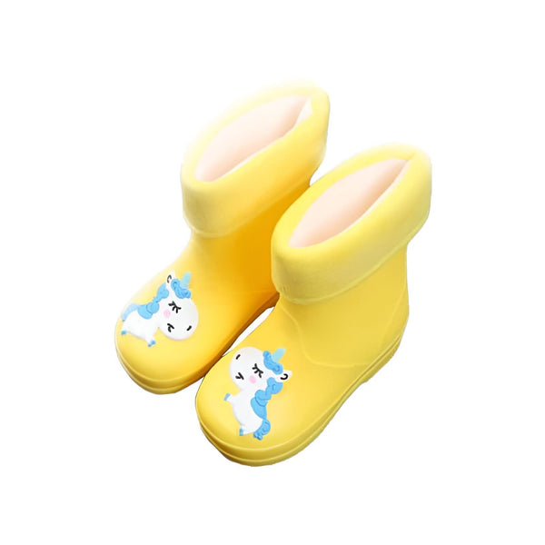 Paire de bottes de pluie jaunes pour enfant avec motif de licorne bleue et blanche. Bottes imperméables et doublées, idéales pour les jours pluvieux., 45501218357503,45501218390271,45501218423039,45501218455807,45501218488575,45501218521343,45501218554111,45501218586879,45501218619647 | Licorne Shop