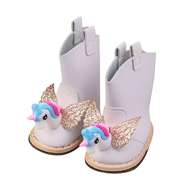 Paire de bottes blanches pour enfants, ornées d'une figure d'unicorne bleu et rose avec des ailes dorées scintillantes. Idéal pour les jeunes enfants ou les tout-petits. Chaussures fantaisie pour enfants., 45501093282047,45501093314815,45501093347583,45501093380351,45501093413119,45501093445887,45501093478655,45501093511423,45501093544191 | Licorne Shop