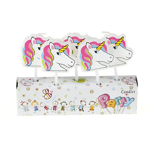 Lot de bougies d'anniversaire en forme de licorne dans leur emballage décoré. Idéal pour une fête d'enfants sur le thème de la magie et des contes de fées., 45501141614847 | Licorne Shop