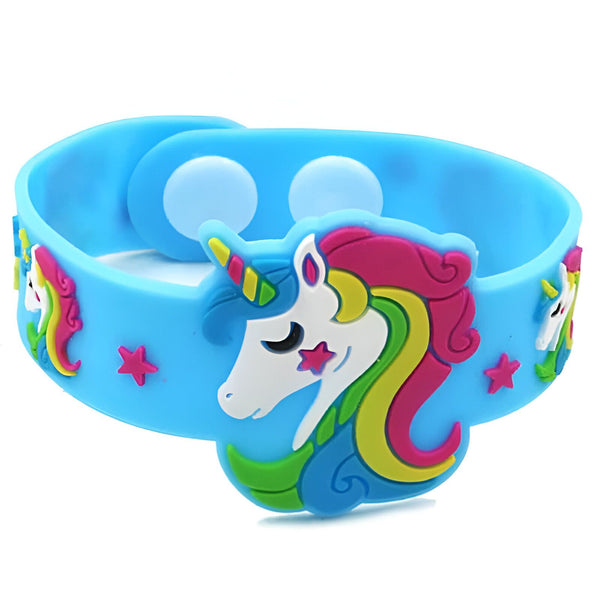 Bracelet bleu pour enfant, orné d'un motif licorne coloré. Accessoire de mode fantaisie pour les jeunes filles. Idéal pour compléter une tenue ludique et tendance., 45501397041407 | Licorne Shop