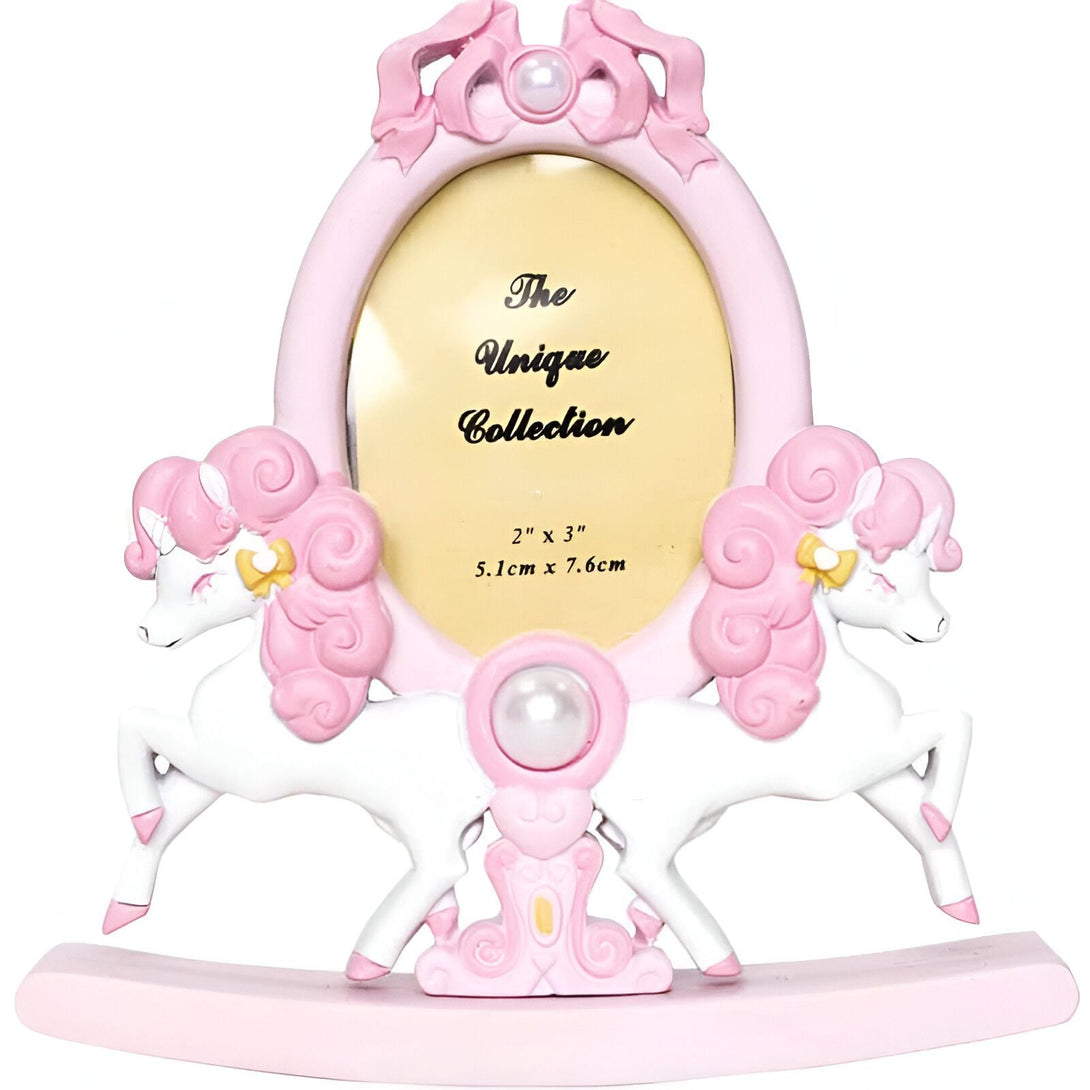 Cadre photo rose pour bébé avec deux chevaux à bascule licorne., 45501133324543 | Licorne Shop