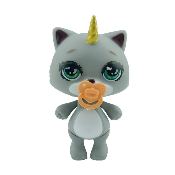 Figurine chat-licorne grise avec une tétine orange. Jouet pour enfant avec des grands yeux brillants et une corne dorée. Figurines Poopsie Slime Surprise., 45501369975039 | Licorne Shop