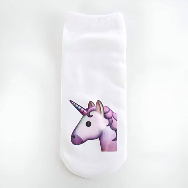 Chaussette blanche avec un motif de tête de licorne violette., 45502265393407 | Licorne Shop