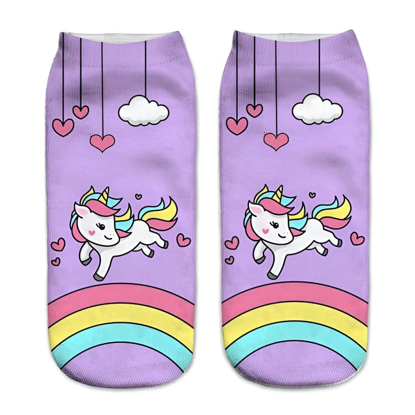 Chaussettes violettes avec motif licorne, nuages, coeurs et arc-en-ciel. Accessoires de mode kawaii pour les pieds. Chaussettes fantaisie pour femmes et filles., 45502247960831 | Licorne Shop