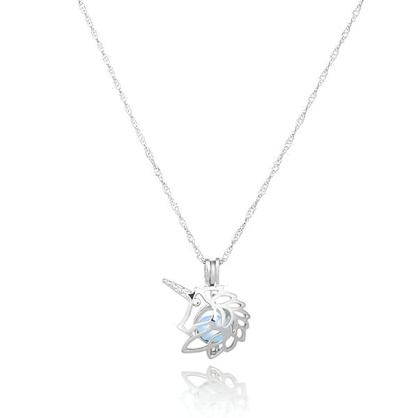Collier avec pendentif licorne en argent et pierre lumineuse. Bijou fantaisie pour femme ou fille., 45501759258879 | Licorne Shop