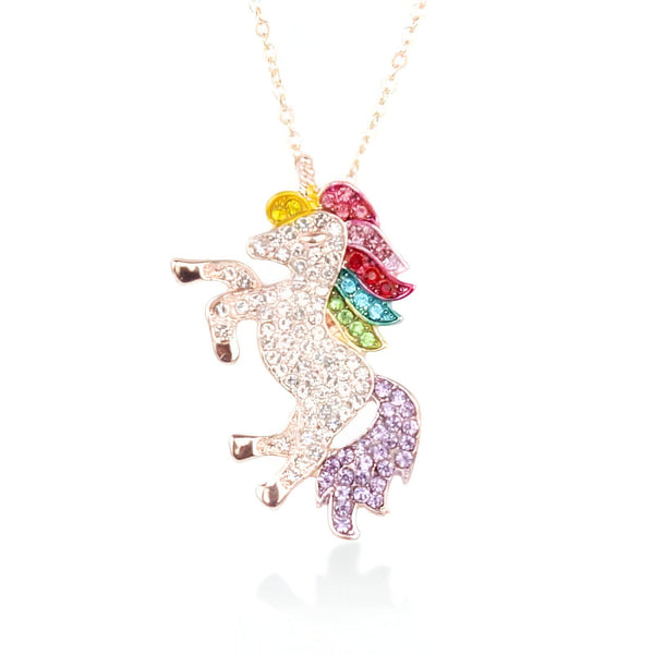 Pendentif licorne colorée avec chaîne. Bijou fantaisie licorne en strass arc-en-ciel. Collier licorne magique pour femme et enfant. Accessoire tendance licorne féérique., 45501555376383 | Licorne Shop