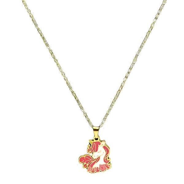 Collier en or avec pendentif licorne émaillée rose et blanc. Bijou fantaisie pour enfant. Accessoire mignon et tendance., 45502393188607 | Licorne Shop
