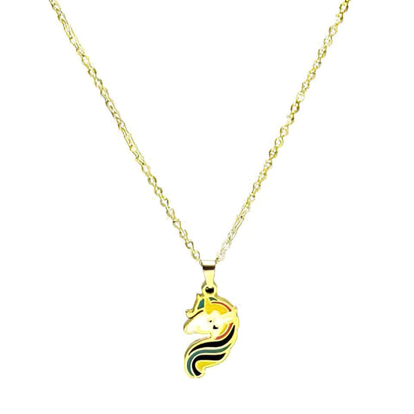Collier doré avec pendentif licorne émaillé multicolore. Bijou fantaisie pour femmes et filles. Accessoire tendance et mignon., 45502371660031 | Licorne Shop