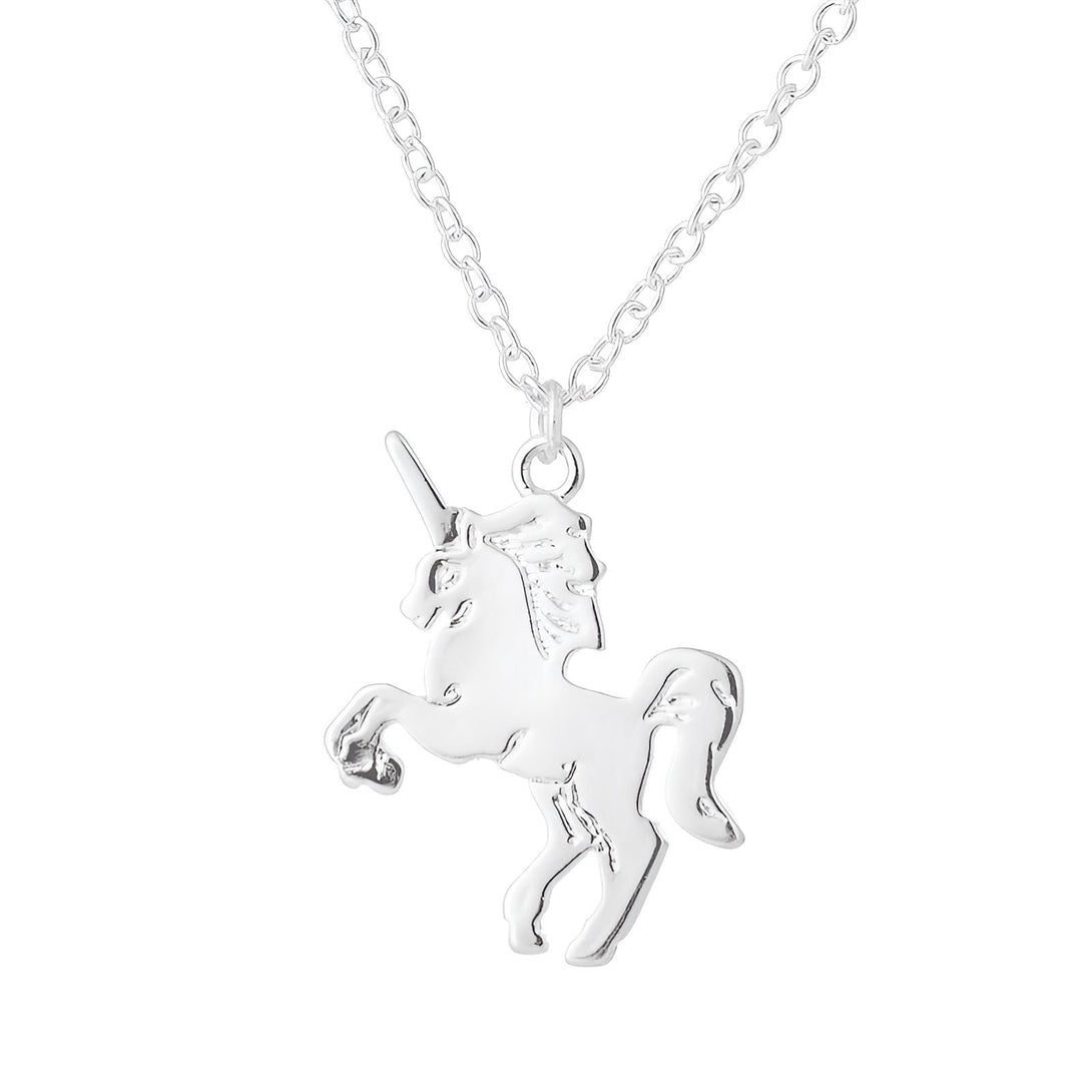 Collier argenté avec pendentif en forme de licorne cabrée. Bijou fantaisie pour femme, style féerique et mythique. Idée cadeau originale., 45501128016127 | Licorne Shop