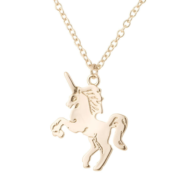 Collier doré avec pendentif licorne. Bijou fantaisie équestre pour femme, avec une chaîne fine et un motif d'animal mythique. Accessoire tendance et élégant., 45501316923647 | Licorne Shop
