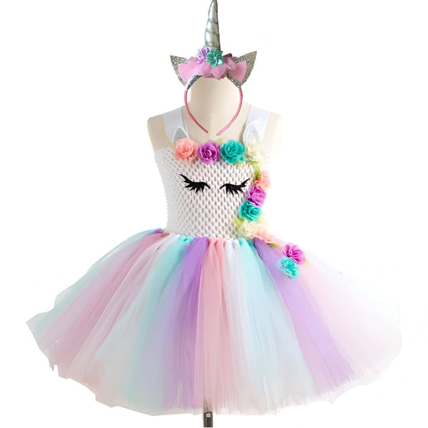 Robe de licorne pour enfant avec tutu multicolore et serre-tête avec corne argentée. Déguisement fantaisie pour filles., 45501276094719,45501276127487,45501276160255,45501276193023,45501276225791,45501276258559,45501276291327,45501276324095 | Licorne Shop