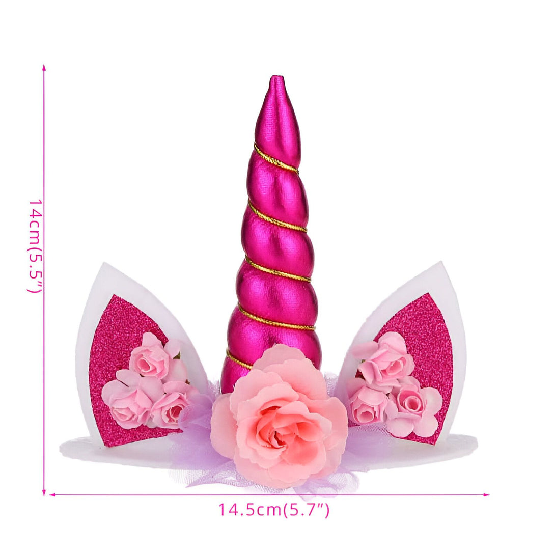 Gros plan d'un serre-tête licorne rose scintillant avec des oreilles blanches et roses ornées de fleurs roses, idéal pour les fêtes d'anniversaire et les déguisements pour enfants., 45501303554303 | Licorne Shop