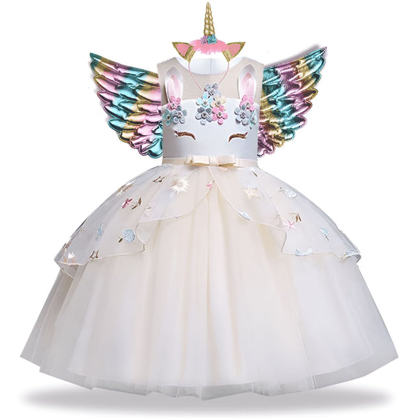 Robe de déguisement licorne blanche avec ailes arc-en-ciel et serre-tête avec corne dorée. Parfait pour les fêtes d'anniversaire et le carnaval. Costume féérique pour enfants., 45501354508543,45501354541311,45501354574079,45501354606847,45501354639615,45501354672383,45501354737919,45501354770687 | Licorne Shop