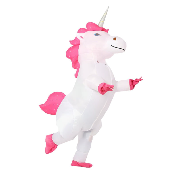 Costume gonflable de licorne blanche et rose pour adulte. Personne portant un déguisement de licorne gonflable, amusant et fantaisiste. Tenue festive pour carnaval, Halloween ou soirée à thème., 45501277765887,45501277798655,45501277831423,45501277864191,45501277896959,45501277929727,45501277962495,45501277995263 | Licorne Shop