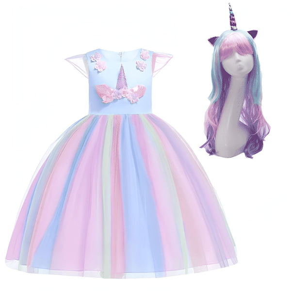 Robe de princesse licorne pour filles avec tutu arc-en-ciel et serre-tête assorti. Costume féerique pour anniversaires, fêtes déguisées ou carnaval. Tenue magique et colorée pour enfants., 45501285794047,45501285826815,45501285859583,45501285892351,45501285925119,45501285957887,45501285990655,45501286023423 | Licorne Shop
