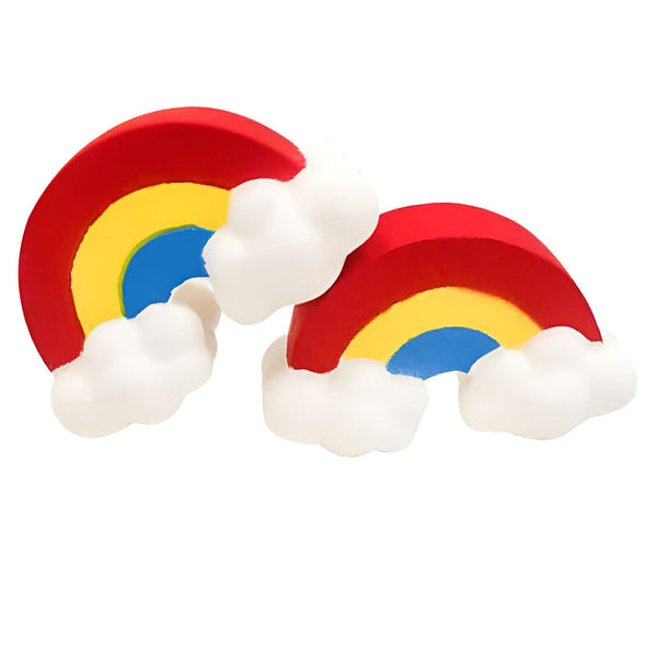 Deux arcs-en-ciel ludiques en rouge, jaune et bleu avec des nuages blancs moelleux, décoratifs et enfantins., 45502408655103 | Licorne Shop