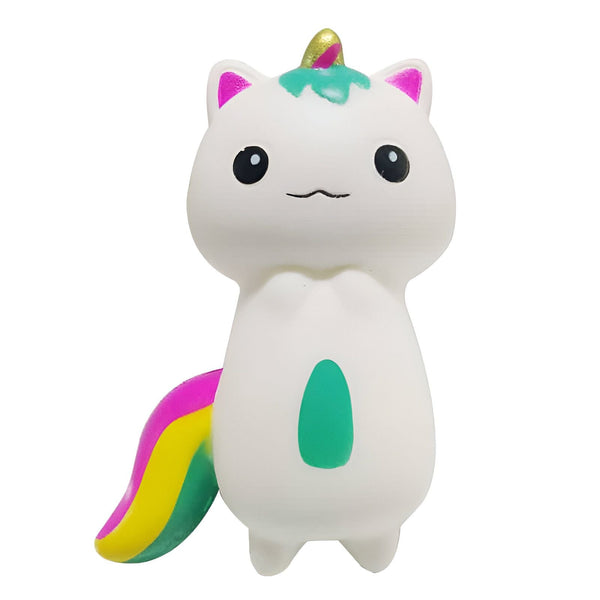 Squishy chat licorne blanc avec corne dorée, crinière turquoise, oreilles roses et queue arc-en-ciel., 45501315023103 | Licorne Shop