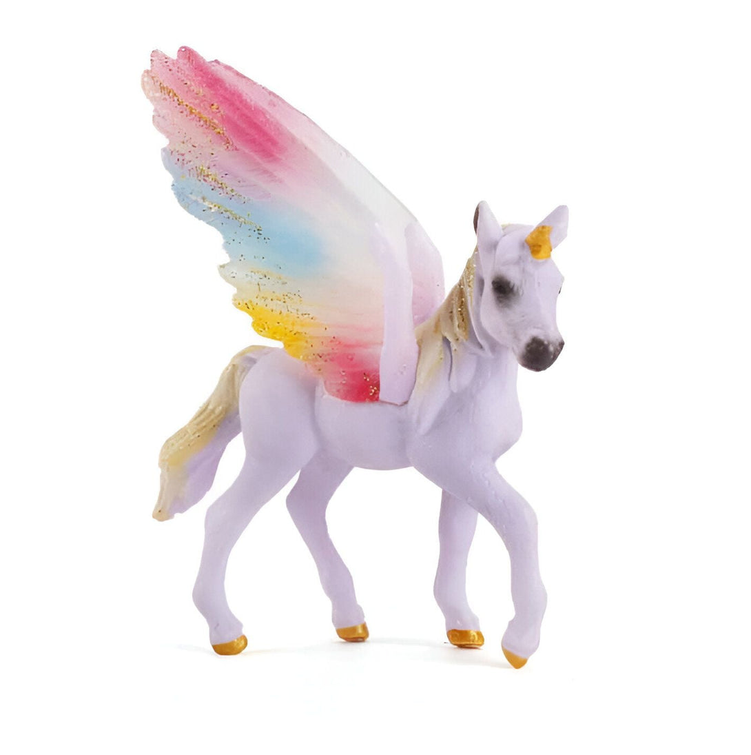 Figurine d'un pégase blanc avec une corne dorée et des ailes colorées arc-en-ciel. Jouet pour enfants, collection licorne., 45501363978495 | Licorne Shop