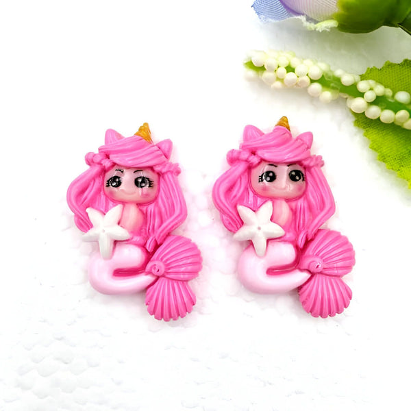 Deux embellissements en résine en forme de sirène licorne rose avec une étoile de mer blanche, utilisés pour la décoration de bricolage et l'artisanat., 45501362864383 | Licorne Shop