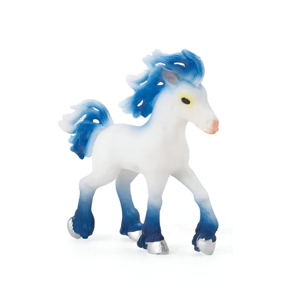Figurine d'un poulain blanc avec crinière et queue bleues. Jouet équin miniature pour enfants., 45501362602239 | Licorne Shop
