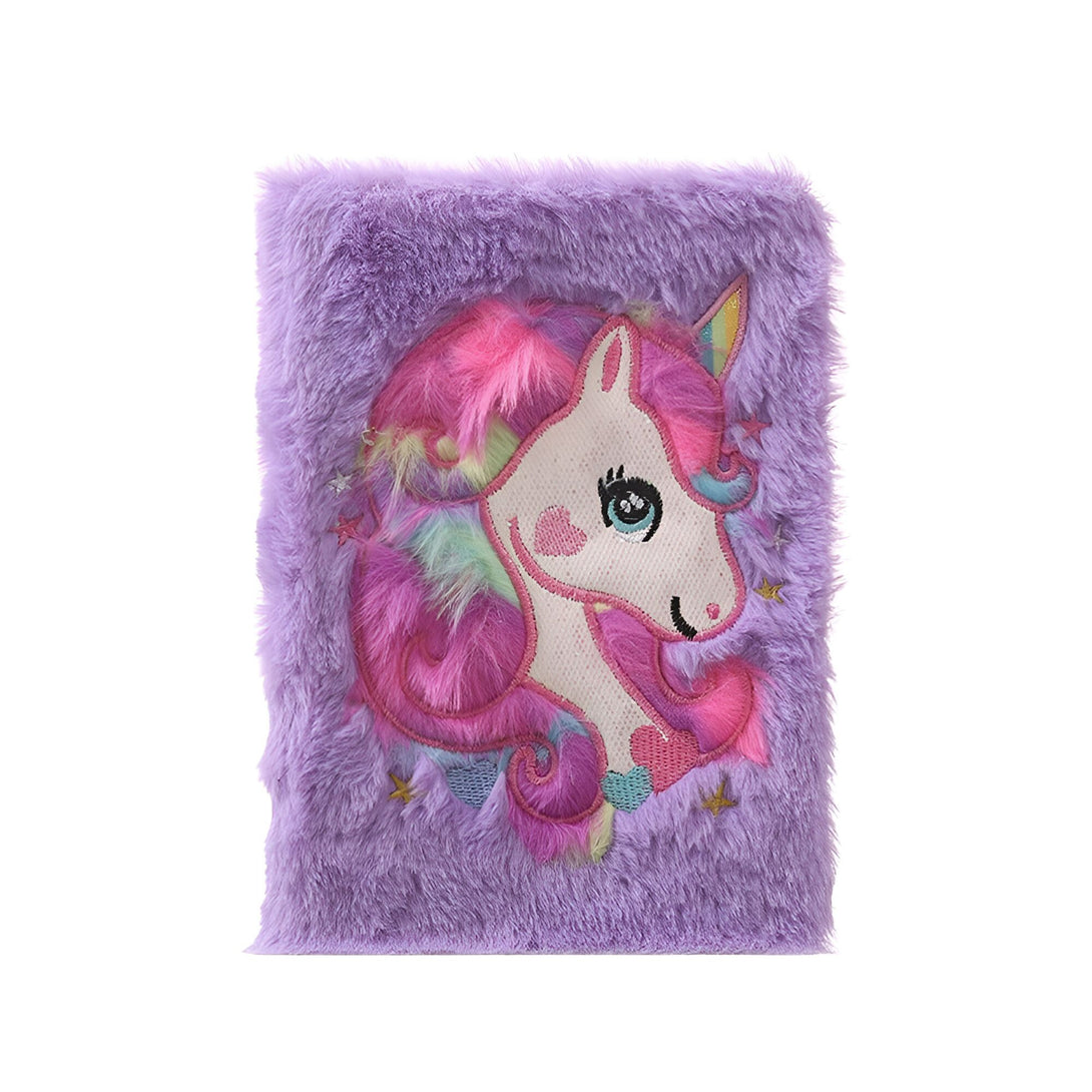 Carnet violet duveteux avec motif licorne brodé aux couleurs pastel. Journal intime pour enfants, accessoire mignon et fantaisiste. Idée cadeau pour les amoureux des animaux fantastiques. Papeterie douce et originale., 45501153771775 | Licorne Shop