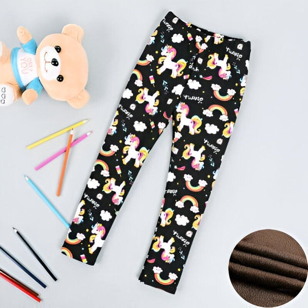 Legging noir pour enfant, imprimé de licornes et d'arcs-en-ciel. Peluche, crayons de couleur et ourson en peluche à côté., 45501952033023,45501952065791,45501952098559,45501952131327,45501952164095,45501952196863,45501952229631,45501952262399 | Licorne Shop