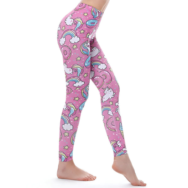 Legging rose avec motifs d'unicorne, de beignet et d'arc-en-ciel. Tissu stretch et confortable, idéal pour le sport ou le quotidien. Style fun et original., 45502379819263,45502379852031,45502379884799,45502379917567,45502379950335,45502379983103,45502380015871,45502380048639 | Licorne Shop