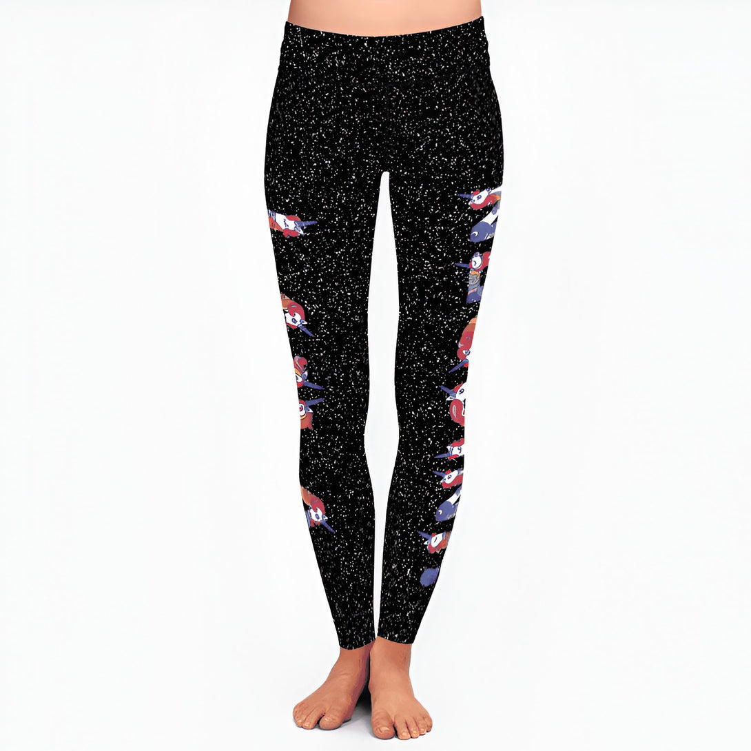 Legging de sport noir avec un motif abstrait blanc et des personnages de dessins animés sur les côtés., 45502380343551,45502380376319,45502380409087,45502380441855,45502380474623,45502380507391,45502380540159,45502380572927 | Licorne Shop