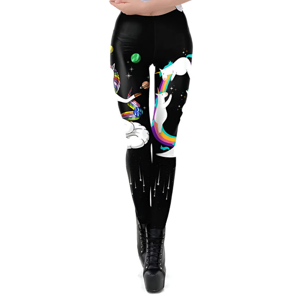 Image de leggings noirs avec motif d'unicorne coloré et arc-en-ciel. Idéal pour un look fun et original. Mode femme, vêtement tendance., 45501890363647,45501890494719,45501890625791,45501890822399,45501890953471,45501891117311,45501891313919,45501891477759 | Licorne Shop