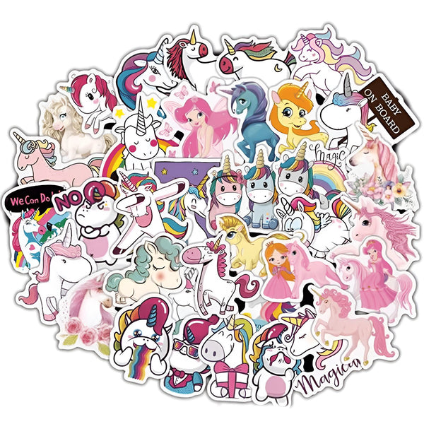 Autocollants variés d'animaux licornes colorées avec des motifs et poses différentes pour enfants et adultes., 45501134799103 | Licorne Shop
