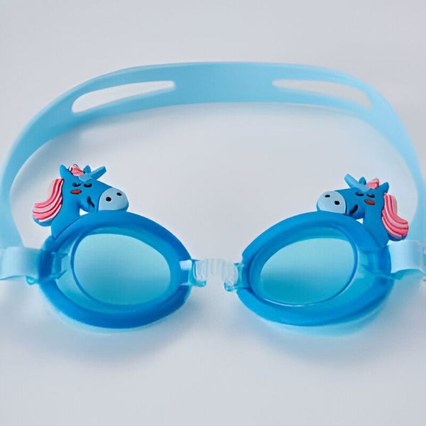 Lunettes de natation bleues pour enfants, décorées de petites têtes de licornes. Accessoire de piscine amusant., 45501419553023 | Licorne Shop