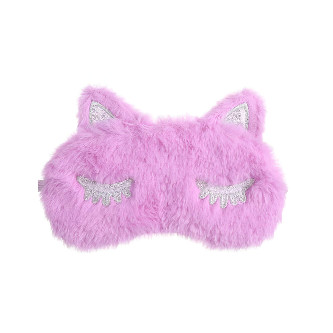Masque de sommeil rose en fausse fourrure en forme de chat avec des cils argentés brodés. Accessoire mignon et confortable pour un sommeil réparateur., 45501053731071 | Licorne Shop