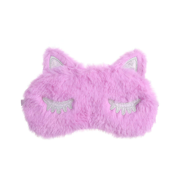 Masque de sommeil rose en fausse fourrure en forme de chat avec des cils argentés brodés. Accessoire mignon et confortable pour un sommeil réparateur., 45501053731071 | Licorne Shop