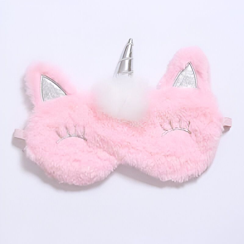 Masque de sommeil rose en forme de licorne avec une corne argentée et des oreilles pointues, idéal pour un sommeil paisible., 45501054189823 | Licorne Shop