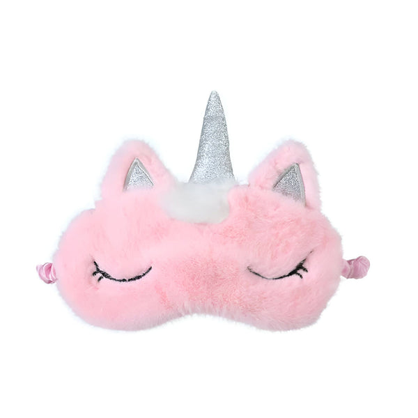 Masque de sommeil rose en forme de licorne avec corne argentée et cils brodés. Accessoire de nuit doux et confortable pour un sommeil réparateur. Idéal pour les filles et les fans de licornes., 45501053763839 | Licorne Shop