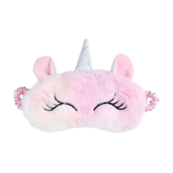 Masque de sommeil rose et blanc en forme de licorne avec corne argentée et élastiques roses. Accessoire mignon pour un sommeil paisible., 45501053403391 | Licorne Shop