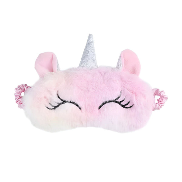 Masque de sommeil en forme de licorne rose et blanche avec des cils brodés et une corne argentée scintillante. Accessoire mignon pour un sommeil paisible., 45501053272319 | Licorne Shop