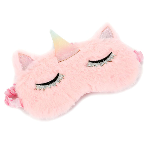 Masque de sommeil rose en forme de licorne avec des cils brillants et un bandeau élastique rose. Accessoire de nuit confortable et fantaisiste pour un sommeil paisible., 45501052977407 | Licorne Shop