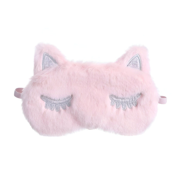 Masque de sommeil rose en forme de chat, avec oreilles scintillantes et broderie argentée en forme de cils. Accessoire de nuit confortable et mignon., 45501054058751 | Licorne Shop