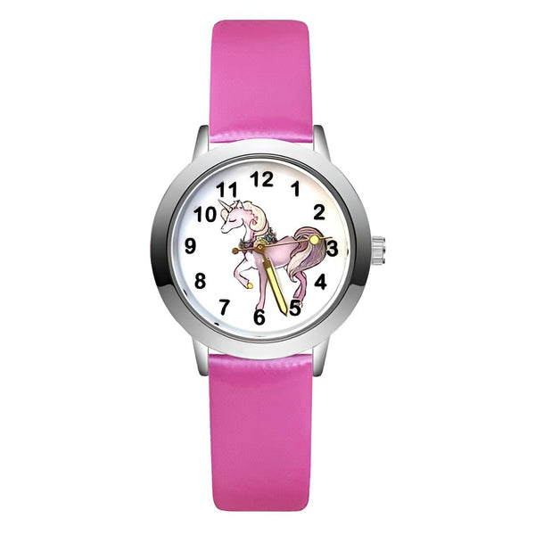 Montre pour enfant avec bracelet rose et cadran illustré d'une licorne. Indique l'heure. Accessoire de mode fantaisie pour filles. Horlogerie enfantine., 45501319282943 | Licorne Shop