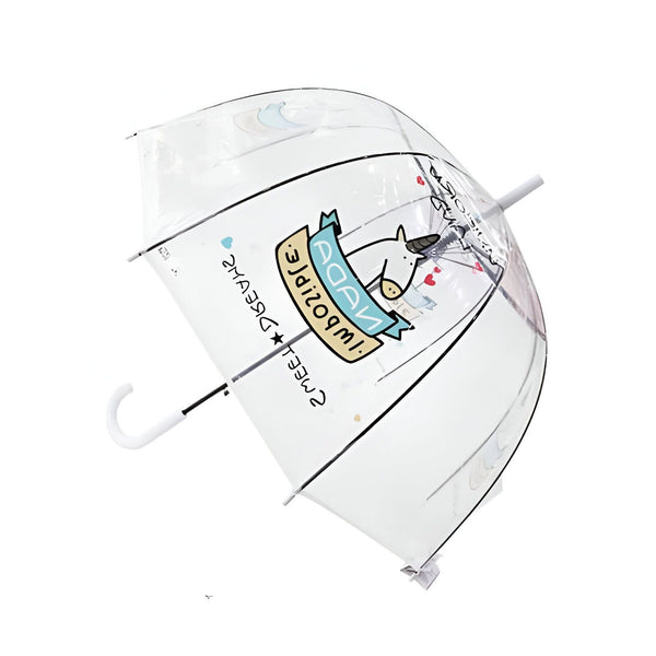 Parapluie transparent pour enfants avec un motif de cheval et des inscriptions amusantes. Design mignon et ludique. Accessoire de mode et de protection contre la pluie., 45501167665407 | Licorne Shop