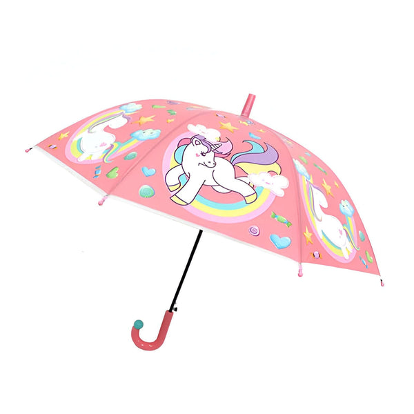 Parapluie rose pour enfants avec motif de licornes, arc-en-ciel, étoiles et nuages. Joli parapluie pour filles., 45501180969215 | Licorne Shop